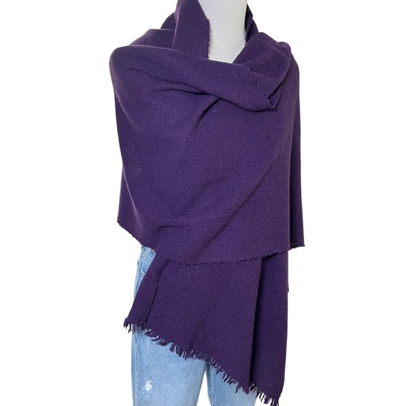 Minimalist Cashmere Wool Wrap Scarf Purple Fringe Oversized Soft Shawl One Size